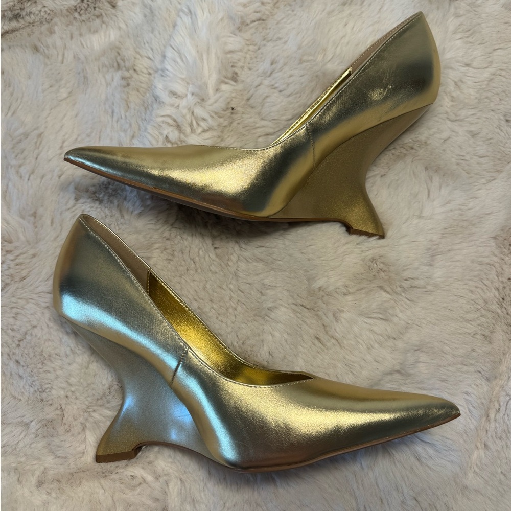 Alexander Wang Metallic Gold Sculpted Heel Pumps
